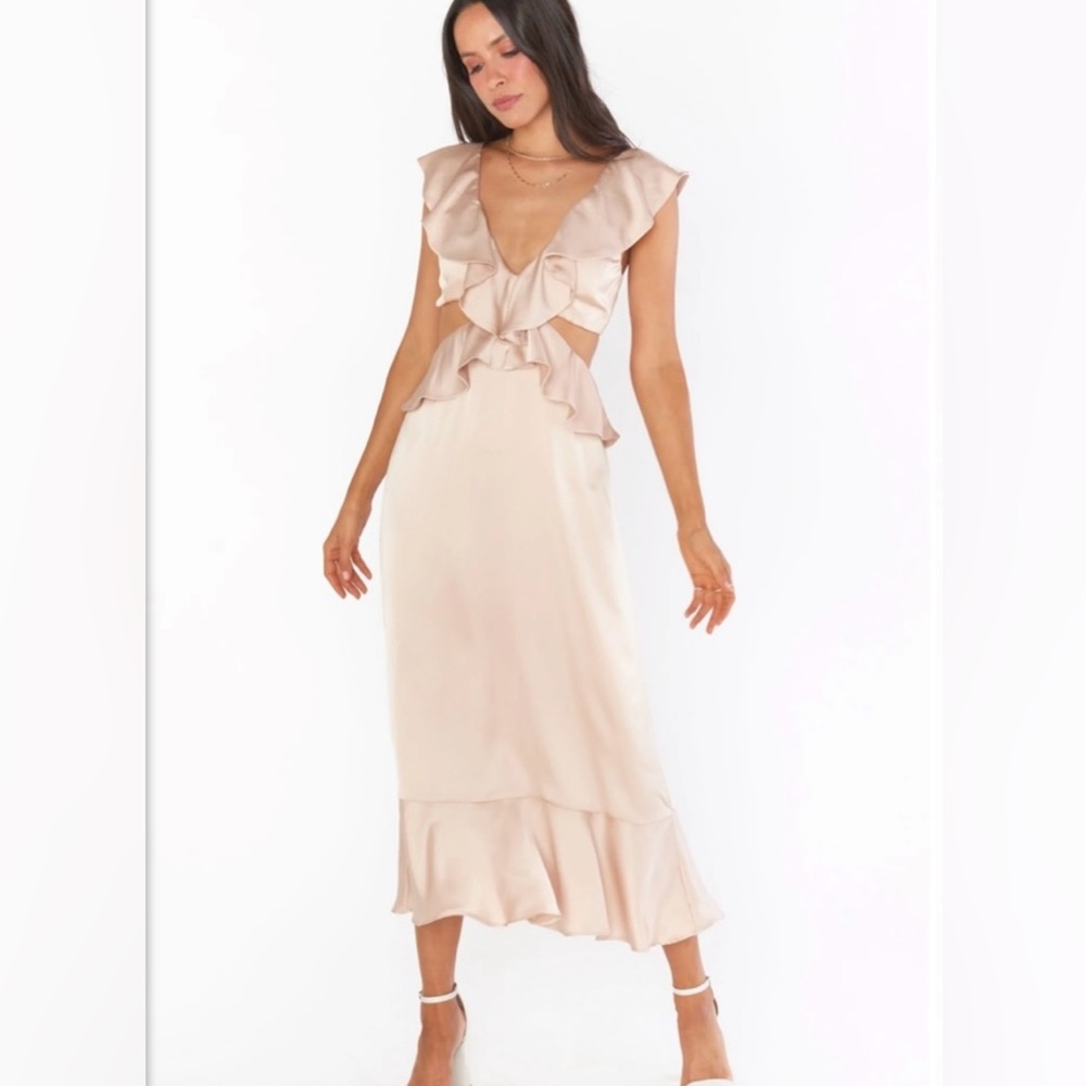 Champagne satin "Zoey" dress, worn once to be a bridesmaid in my friends wedding